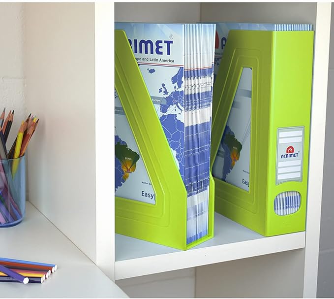 Acrimet Magazine File Holder, Durable Rack, Space-Saving Organizer (Plastic) (Green Citrus Color) (2 Pack)