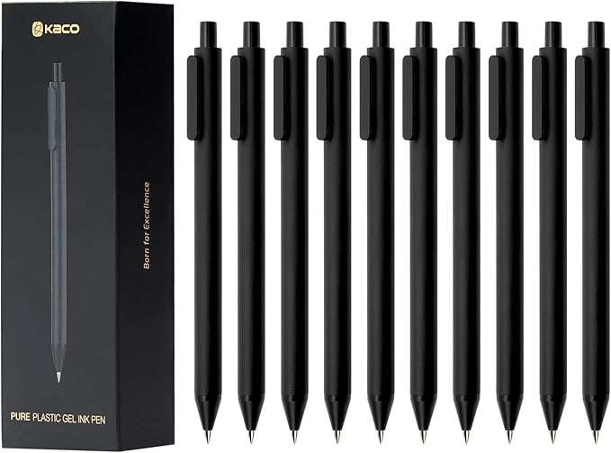 Kaco Gel Pens, 0.5 mm Fine Point, Black Ink 10 Count, Quick Dry Smooth Writing, Aesthetic Office Supplies Refillable Retractable