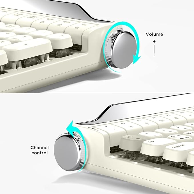ACTTO B705 Retro Typewriter Keyboard Bluetooth,Vintage Mechanical Keyboard with Tablet Stand,LED Backlight 100 Keys Gaming Keyboard for Windows/macos/iOS/Android,Blue Switch (Ivory Butter)