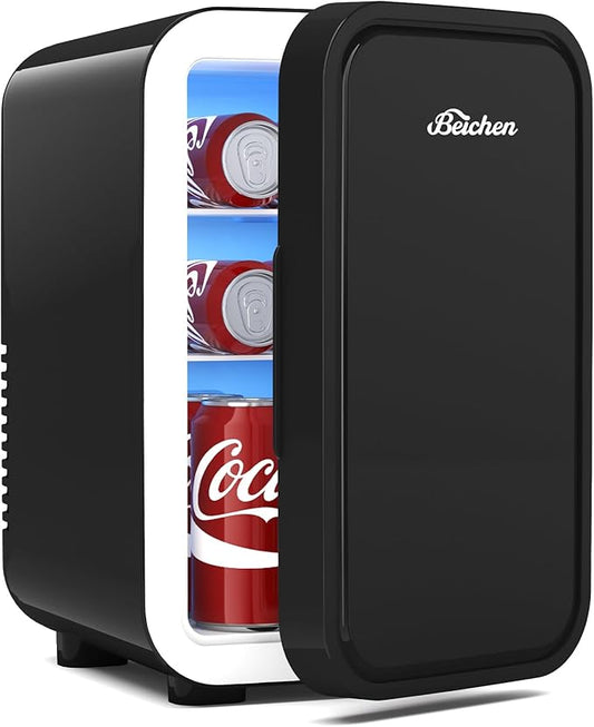 Mini Fridge,6 Liter / 8 Can Small Fridge for Bedroom, Car, Office & Dorm, 110V AC/DC Portable Thermoelectric Cooler & Warmer for Skincare, Food, Drinks,Black