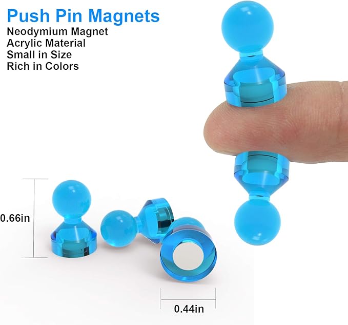 Ant Mag Magnetic Push Pins Strong Push Pin Magnets for Fridge Whiteboards Calendars Maps in School & Office Pack of 18 Blue