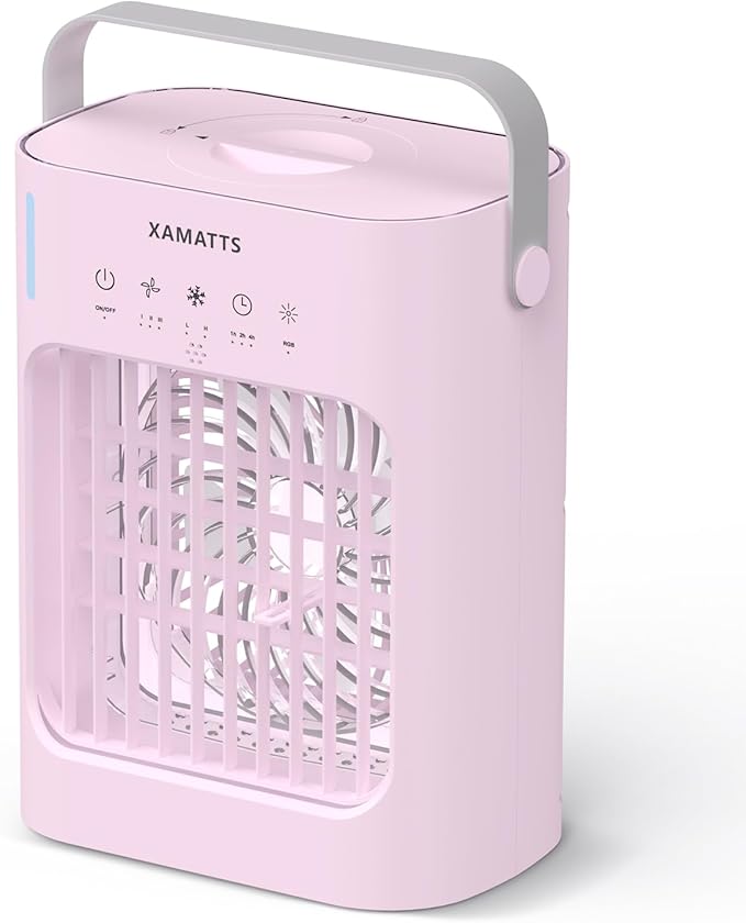 Portable Air Conditioners Cooling Fan, 3 Speeds Evaporative Mini Air Conditioner Portable, 700ml Portable AC Air Cooler, Personal Air Conditioner for Bedroom,Room,Office,Camping-Pink