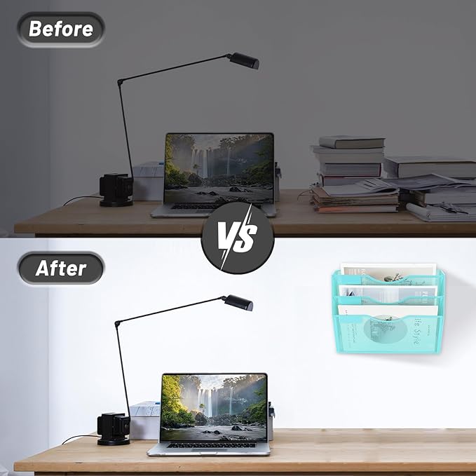 EASEPRES 3 Pocket Mesh Hanging Wall File Organizer, Wall Mounted Mail Paper Document Folder Holder, Clipboard Storage Organization Magazine Rack with Nametag Label for Office Home School, Blue