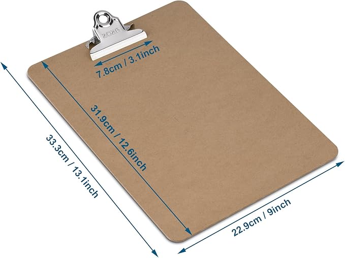 ZCZN A4 Clipboards, Wood Clipboard Bulk 6 Packs, Clip Boards 9x12.5 Inch, Wooden Clipboard for Classroom, Brown