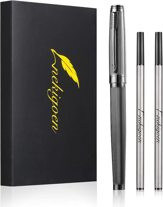Rollerball Pen for Men Women Luxury Metal Executive Pens Home Office Use with 2 Extra Refills Black Ink 0.7mm G2(gray)