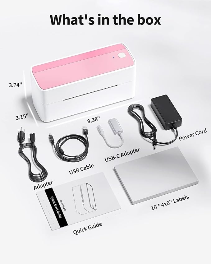 Phomemo Thermal Shipping Label Printer, 241BT Label Printer for Shipping Packages & Small Business, Pink 4x6 Bluetooth Label Printers Compatible with Android iOS Windows, Amazon, Ebay,UPS, Shopify