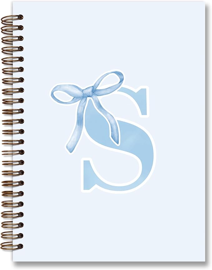Initial S Notebook Journal,Personalized Teen Girl Gifts,Coquette Trendy Preppy Blue Bow Spiral Notebook,Monogrammed Gifts for Women Teen Girl,College Ruled Hardcover Spiral Notebook 5.5 x 8.3