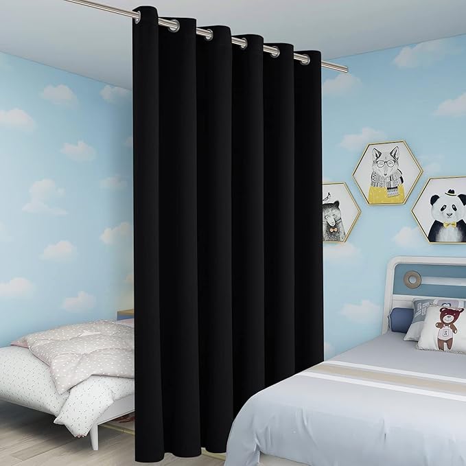 BONZER Room Divider Curtain Grommet Thermal Insulated Wide Blackout Curtains for Bedroom Living Room, 96L x 70W Inch (8L x 5.8W ft), 1 Panel, Black