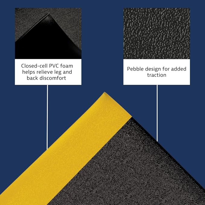 Notrax 411 Sof-Tred™ 4' x 60' x 3/8" Anti Fatigue Mat, Enhanced Slip Resistance with Beveled Edges and Pebbled Surface, Ideal for Industrial and Commercial Workplaces, Black/Yellow, 411R0348BY