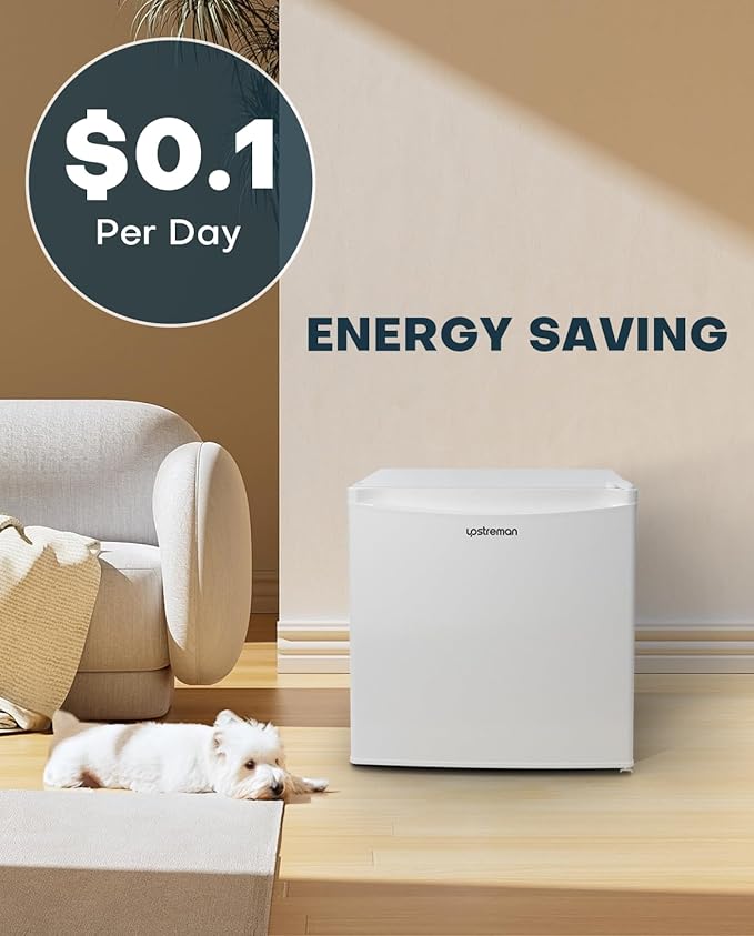 Upstreman 1.7 Cu.ft Mini Fridge with Freezer, Dorm Essentials, Adjustable Thermostat, Energy Saving, Low Noise, Single Door Compact Refrigerator for Dorm, Office, Bedroom, White-FR17