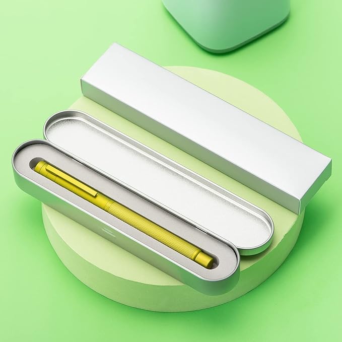 Hongdian 1851 Mustard Yellow Forest Fountain Pen Blade Nib Classic Design Calligraphy Pen with Converter and Metal Pen Case Set