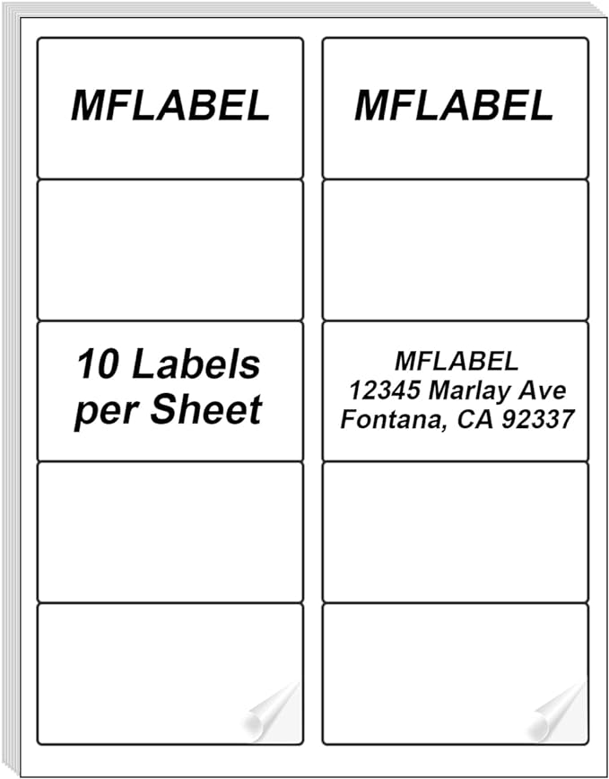 MFLABEL 2x4 Shipping Address Labels - 500 Count, 50 Sheets for Printer - 10-UP Internet Mailing Stickers - 2" x 4" FBA Labels for Laser/Inkjet Printer