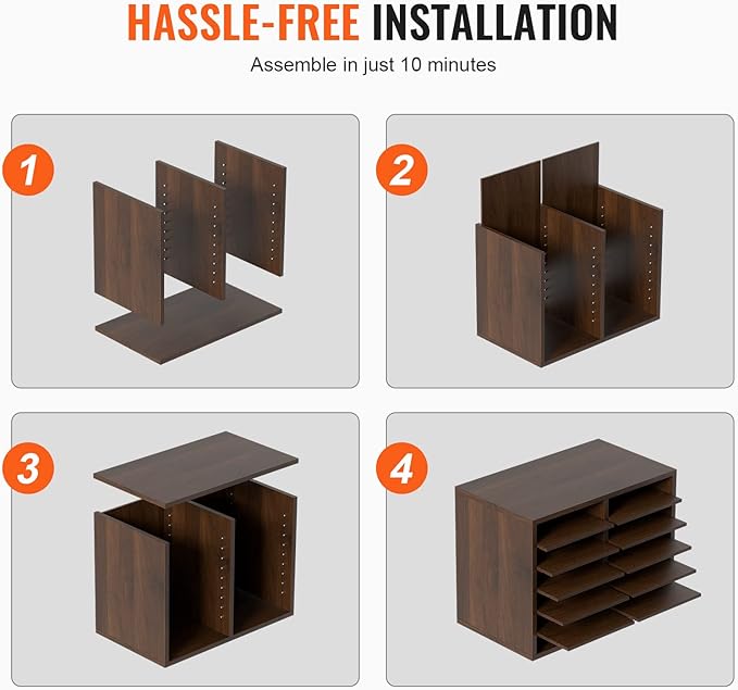 VEVOR Literature Organizers, 12 Compartments Office Mailbox with Adjustable Shelves, Wood Literature Sorter 20.4x12x16.1 inches for Office, Home, Classroom, Mailrooms Organization, EPA Certified Brown