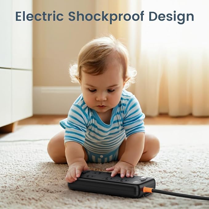 Power Strip Weatherproof, 10-in-1 Surge Protector with 6 Wide Outlets 2USB A and 2USB C,1875W/15A, 6FT Flat Plug Multi-Plug Outdoor Extension Cord for Indoor Outdoor, UL FCC Listed