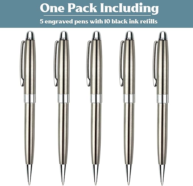 Ancolo Personalized Executive Business Pens - Medium Point Black Ink with 10 Extra Refills Custom with Your Name or Message, Gift for Students/Teacher/Manager/Lawyer/Professor 5PCS/Pack