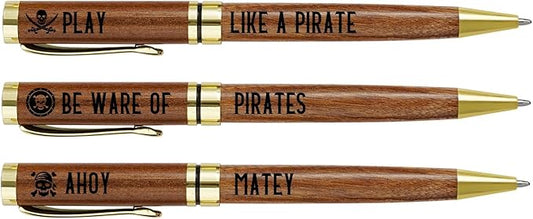 InnoBeta Pirate Gifts, Wooden Pen Set of 3, Gift Ideas for Pirate Lovers