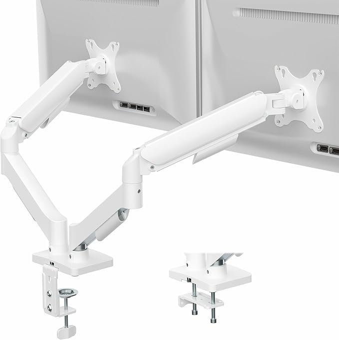 VIVO Dual Monitor up to 32 inches and 19.8 lbs per Screen, Mechanical Arm Desk Mount, Articulating Counterbalance, VESA Stand, Classic, White STAND-V002OW