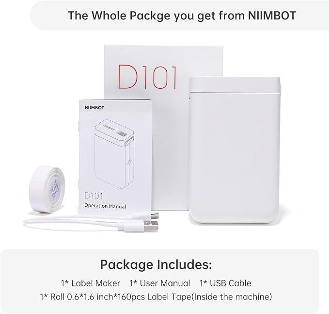 NIIMBOT Label Maker Machine D101 Label Printer Portable Wireless Connection Multiple Templates Available for Phone Easy to Use Office Home Organization USB Rechargeable