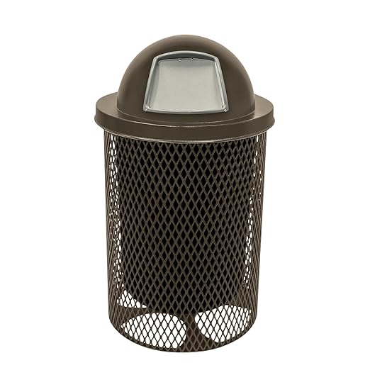 RDT-TXTBRW Heavy Duty 32 Gallon Round Trash Receptacle, Liner Included, Textured Brown with Textured Brown Steel Dome Top, Made in America
