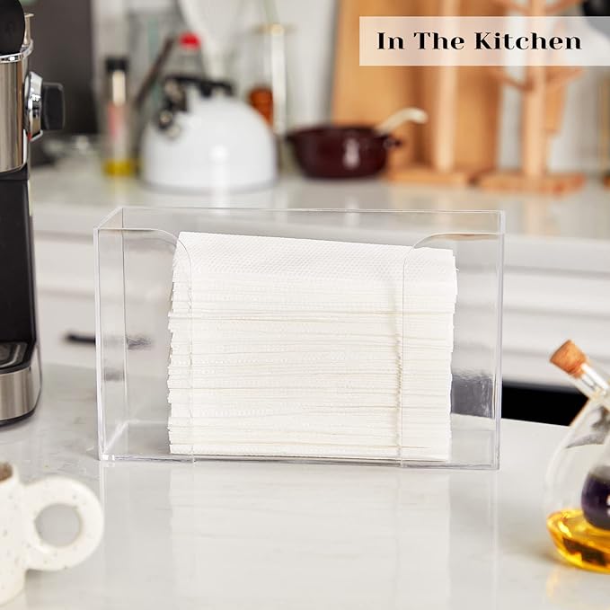 Deekin 4 Pcs Acrylic Paper Towel Dispenser Countertop Paper Towel Holder, Clear Trifold Guest Napkin Dispenser for Z-fold, C-fold or Multifold paper holder for Bathroom Toilet and Kitchen