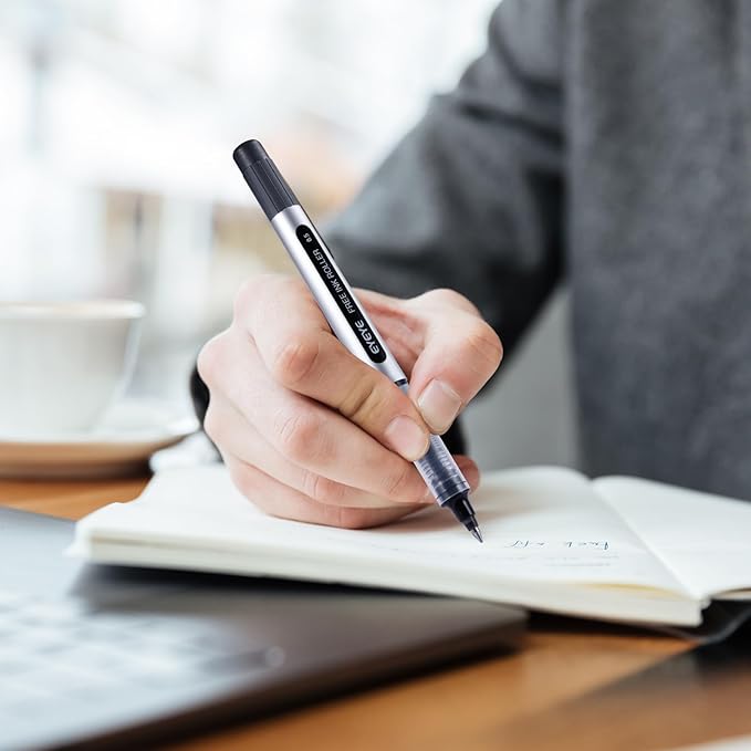 EYEYE 0.5mm Black Rollerball Pens 25 Pack, Extra Fine Point Roller Ball Pen Quick Dry, Liquid Ink Pens Fine Point Smooth Writing Pen for Journaling, Note Taking, Office, School Supplies