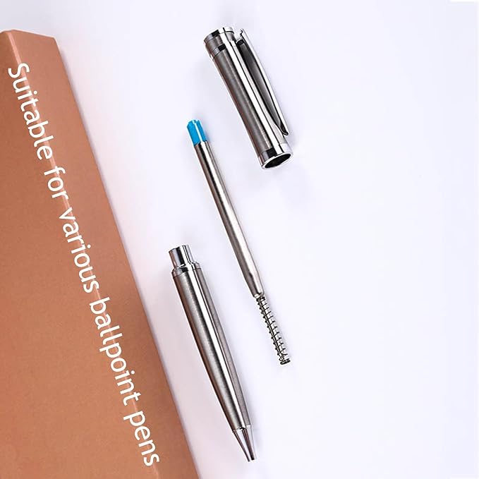 HeTaoCat Blue Ink Refill Pack of 5, Replaceable Ballpoint Pen Refills, Medium Point Metal Refil (Blue)