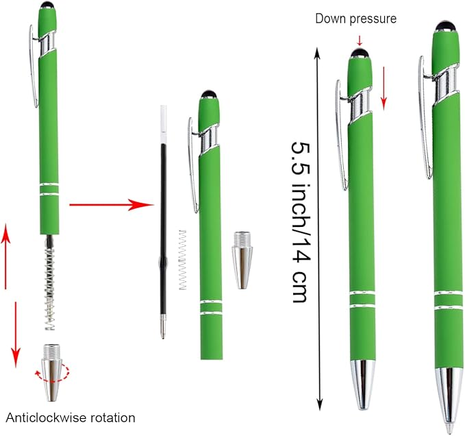 PASISIBICK 12 Pieces Green Ballpoint Pen with Stylus Tip, 2 in 1 Stylus Stylish Pen, Metal Stylus Pen for Touch Screens, Black Ink, 1.0 mm Medium Point.(12 PCS Green)