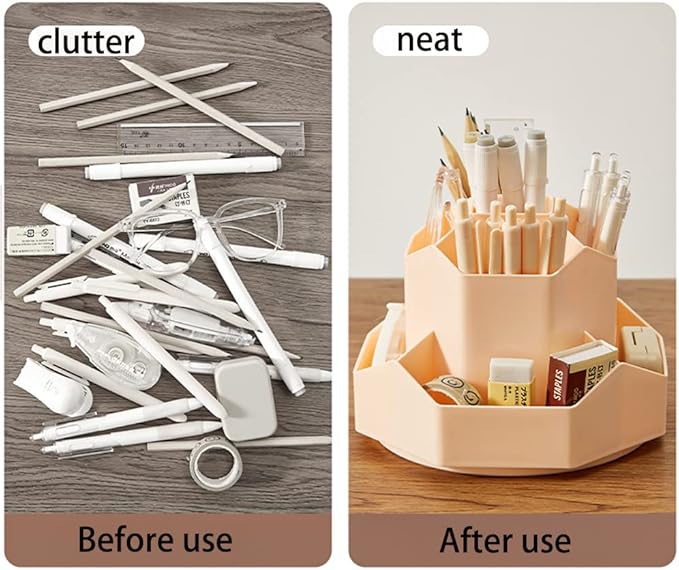 Rotating Art Supply Storage Organizer,Pencil Holder with 9 Compartment, Pen Storage Organizer, for Kids Art Desk, Homeschool Supplies, Home Office Desktop Organizer(Pink)