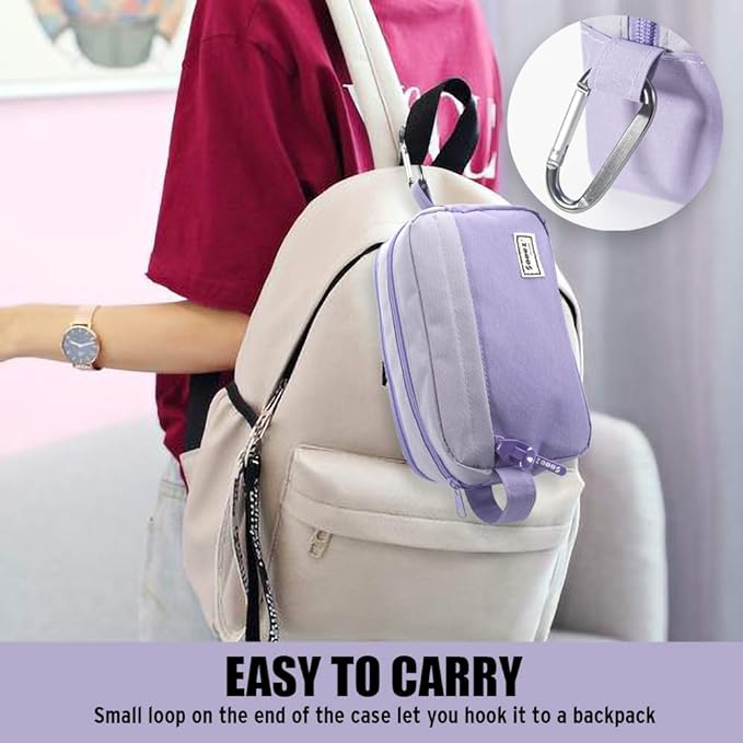 Sooez High Capacity Pencil Case, Big Pencil Bag Pouch Box Organizer Pen Case, Portable Journaling Supplies with Easy Grip Handle & Loop, Asthetic Supply for Girls Adults, Purple