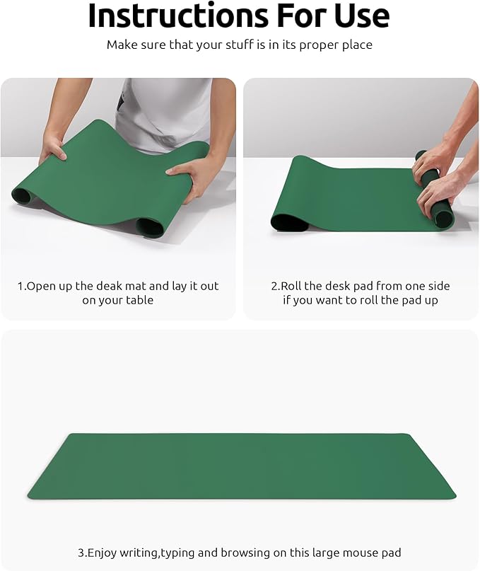 YSAGi Leather Desk Pad Protector, Office Desk Mat, Large Mouse Pad, Non-Slip PU Leather Desk Blotter, Laptop Desk Pad, Waterproof Desk Writing Pad for Office and Home (Jade Green, 23.6" x 13.8")