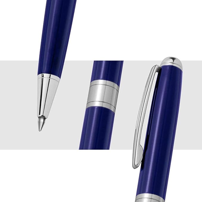 Cambond Ballpoint Pens Black Ink - Metal Pen Office Professional Pens for Gift Business Men Police Flight Attendants 1.0 mm Medium Point, 3 Pens with 3 Extra Refills (Blue)
