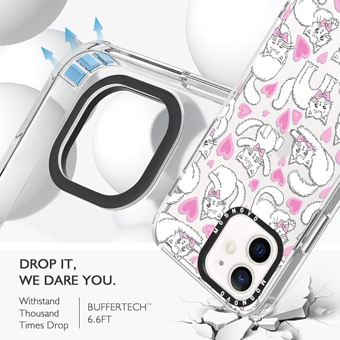 MOSNOVO Case for iPhone 12 Mini, [Buffertech 6.6ft Military-Grade Drop Protection] [Anti Peel Off Tech] Clear TPU Bumper Phone Case Cover Design - Kitties