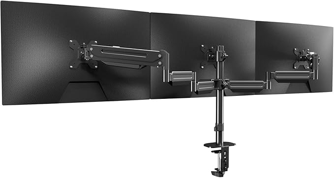 suptek Triple Monitor Mount for Most 17 to 32 inch Screens,Gas Springs Adjustment Triple Monitor Desk Mount Stand with Clamp & Grommet Kit,Black(MD8003)