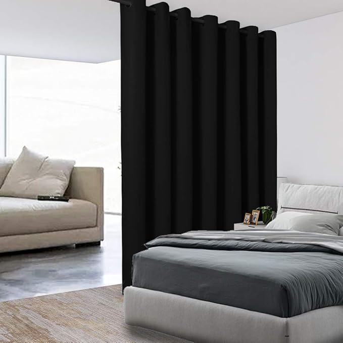 BONZER Room Divider Curtain Grommet Thermal Insulated Wide Blackout Curtains for Bedroom Living Room, 96L x 108W Inch (8L x 9W ft), 1 Panel, Black