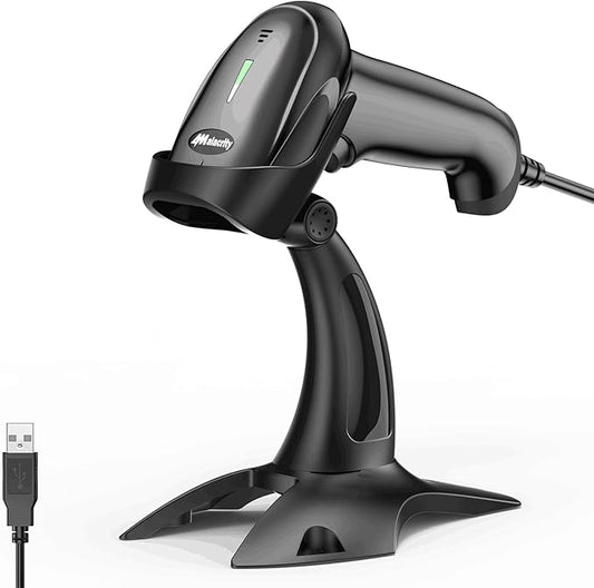 Alacrity 1D 2D Barcode Scanner with Adjustable Stand Handheld Handsfree USB QR Barcode Reader Wired Plug and Play Automatic Scanning Available CMOS Image Bar Code Reader