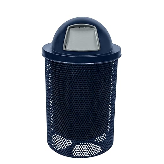 RDT-P-TXTDBL Heavy Duty Round Trash Receptacle with Dome Top, Liner Included, 32 Gallon, Textured Dark Blue, Made in America