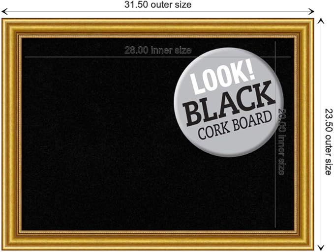 Amanti Art Black Cork Board for Wall, 24x32 Vision Board with Gold Wood Frame, Medium Corkboard Office Decor for Home Organization, Traditional Corkboard Pinboard to display items for home