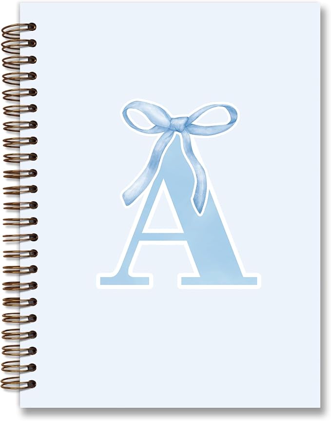 Initial A Notebook Journal,Personalized Teen Girl Gifts,Coquette Trendy Preppy Blue Bow Spiral Notebook,Monogrammed Gifts for Women Teen Girl,College Ruled Hardcover Spiral Notebook 5.5 x 8.3