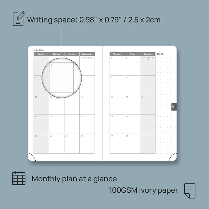 POPRUN 2026 Planner (Pocket Size 4''x 6.25'' Hardcover) - Small Calendar for Purse with Hourly Schedule & Vertical Weekly Layout, Monthly Calendars, 100 GSM - Light Yellow
