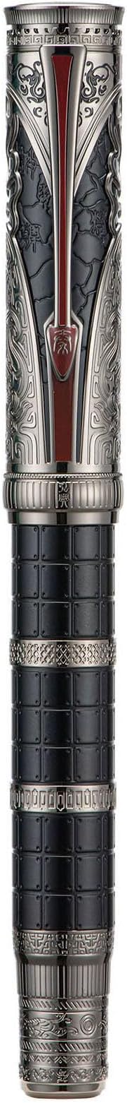 Hongdian D5X Fountain Pen Extra Fine Nib Black Color, Qin Dynasty Retro Chinese Totem Engraving Smooth Writing Pen with Converter and Pen Box Set