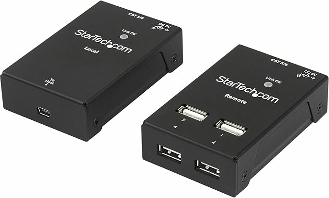 StarTech.com 4-Port USB 2.0 Extender - 130ft (40m) USB Over Cat5/Cat6 Extender - Compact USB 2.0 Over Ethernet Extender, TAA (USB2004EXTV)