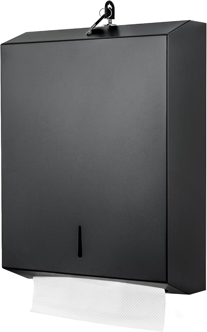 Paper Towel Dispenser Wall Mount Commercial c fold Multifold Trifold, Touchless Hand Towel Dispenser with Lock, (Matte Black)