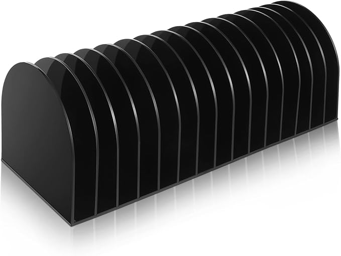 Ctosree Acrylic File Organizer for Desk Vertical 15 Compartments File Sorter Mail Organizer Desktop Countertop Folder Stand Racks for Office Home School Desk(Arch,Black)