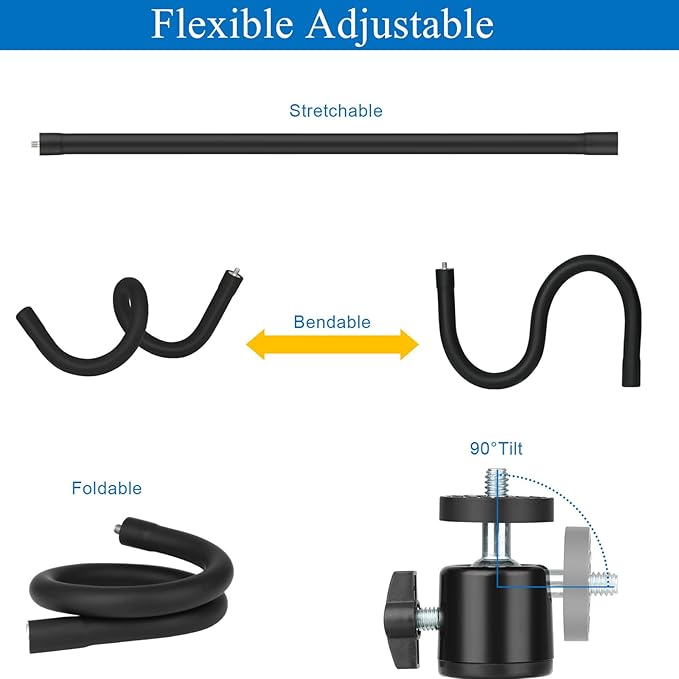 Webcam Stand for Desk,50cm Gooseneck Arm Compatible with Logitech Webcam C920 / C920S / C920x / C922 / C922x / C925e / C930 / C930e / C615 / C960 / BRIO 4K / NexiGo N60 / iPhone/Ring Light