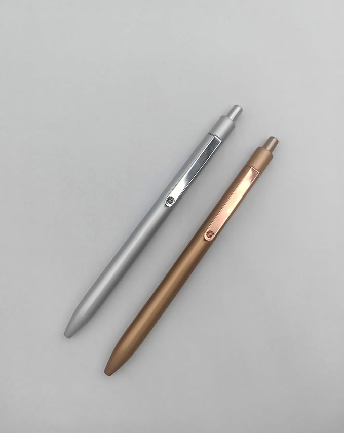Pens 0.5MM Retractable Metal Gel Pen, Rose gold and silver gray fancy pen Premium Metal Barrel nice pens Smooth Writing Archival Ink Leak-Proof, Ideal office Gift Set,sisters, lovers - 2 Pens.