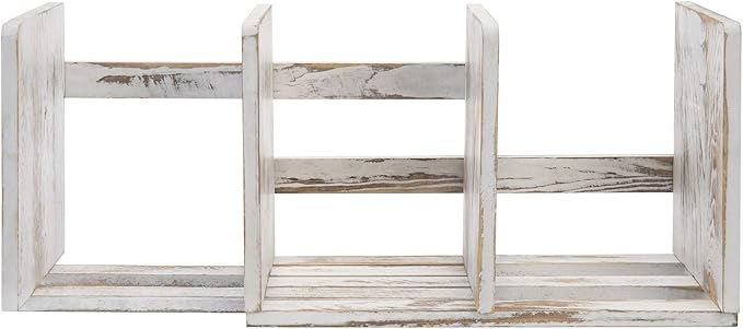MyGift Rustic Expandable Whitewashed Wood Desktop Bookshelf/Adjustable Tabletop Book Holder Organizer Rack