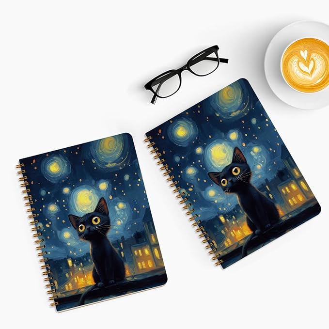 2Pcs Spiral Notebook, Sky Cat College Ruled Spiral Notebook, 160 Pages Hardcover Notebooks Journals for Writing Travel Business Office, Christian Aesthetic Notebooks for Women