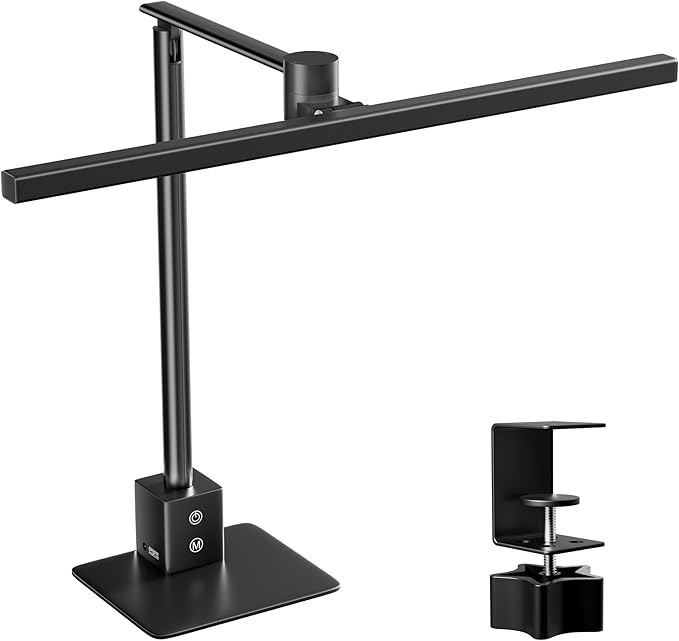 deeloop 2-in-1 LED Desk Lamp or Clamp with USB Charging for Home Office, CRI 95+ for Sunlight-Like Spectrum, 45° Asymmetric Glare‑Free Light, Memory Dimming Desk Light, Full‑Angle 3‑Axis Office Lamp