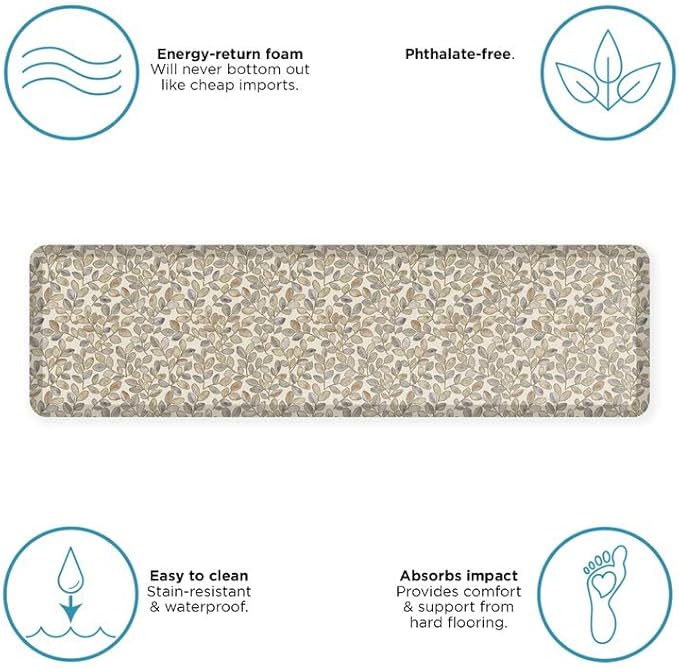 GelPro Designer Comfort Cushioned Anti-Fatigue Standing Kitchen Floor Mat, Padded Stain-Resistant, Waterproof, Non-Slip Comfort Padded Desk/Office Mat, Orchard Almond Kitchen Mat 20x72