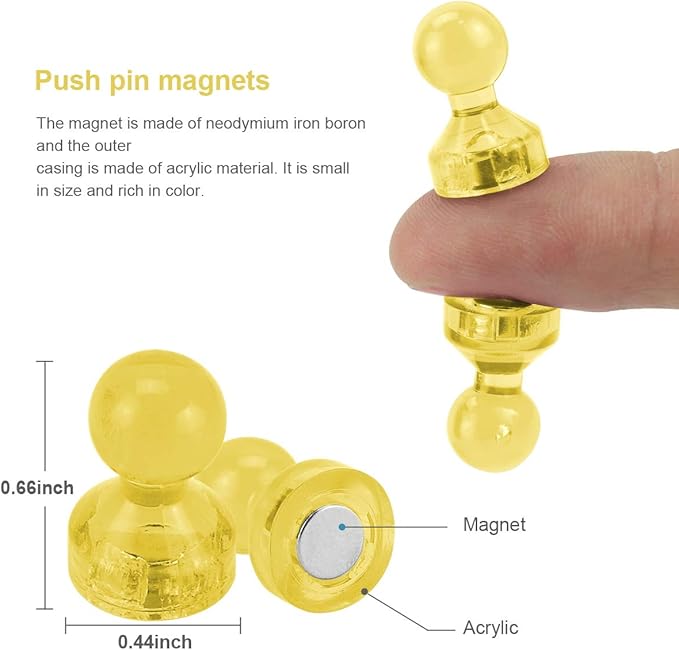 Ant Mag Magnetic Push Pins Strong Push Pin Magnets for Fridge Whiteboards Calendars Maps in School & Office Pack of 18 Yellow